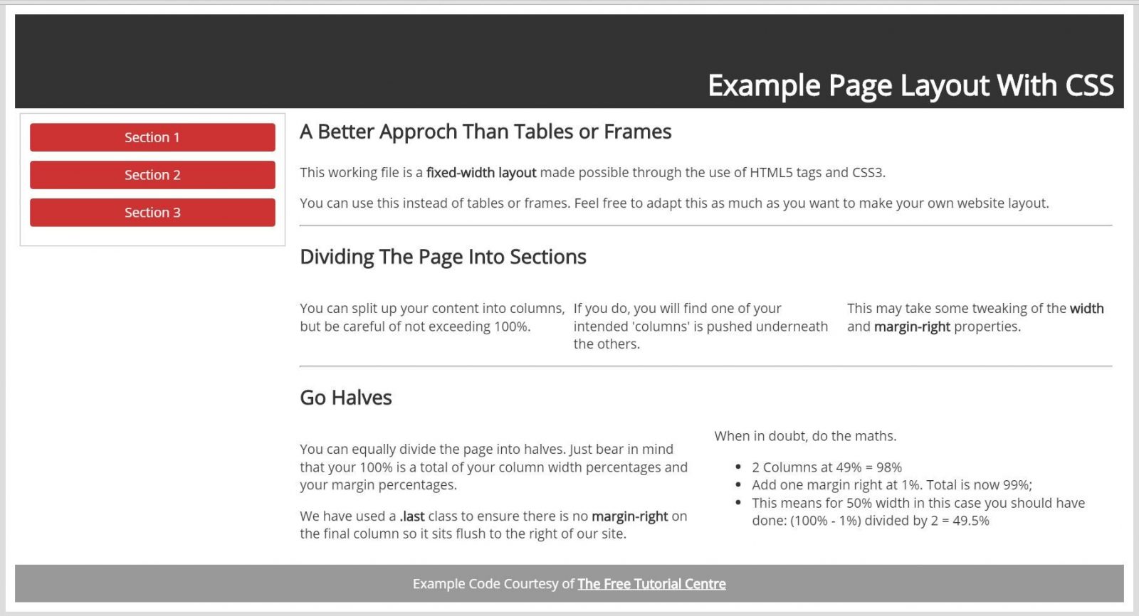 Simple Page Layout With CSS - No Frames or Tables!