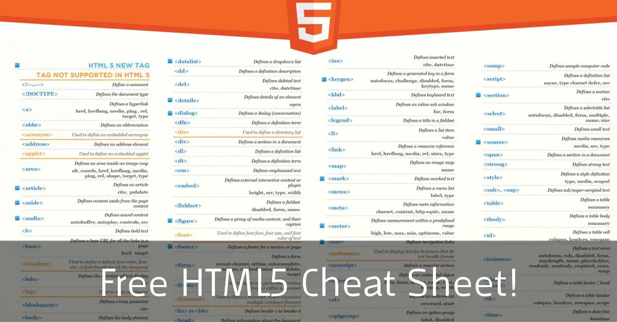 Free HTML5 Cheat Sheet