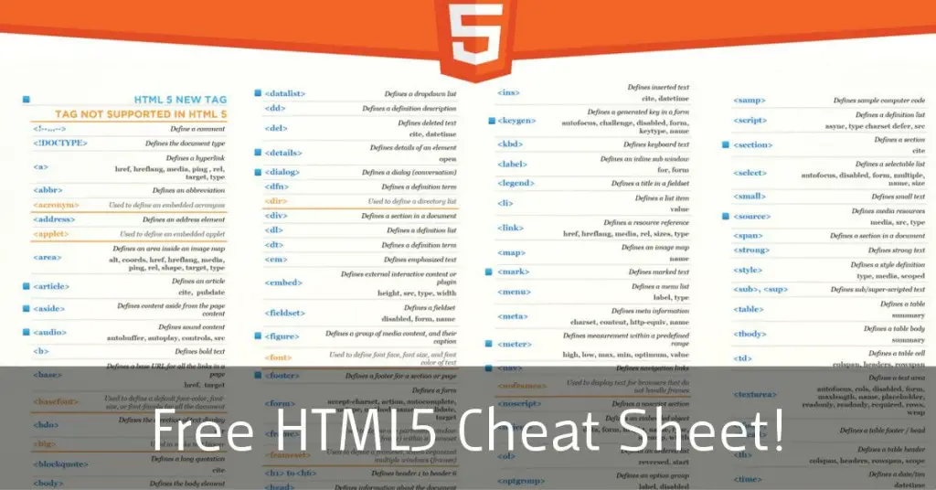 Free HTML5 Cheat Sheet - The Free Tutorial Centre